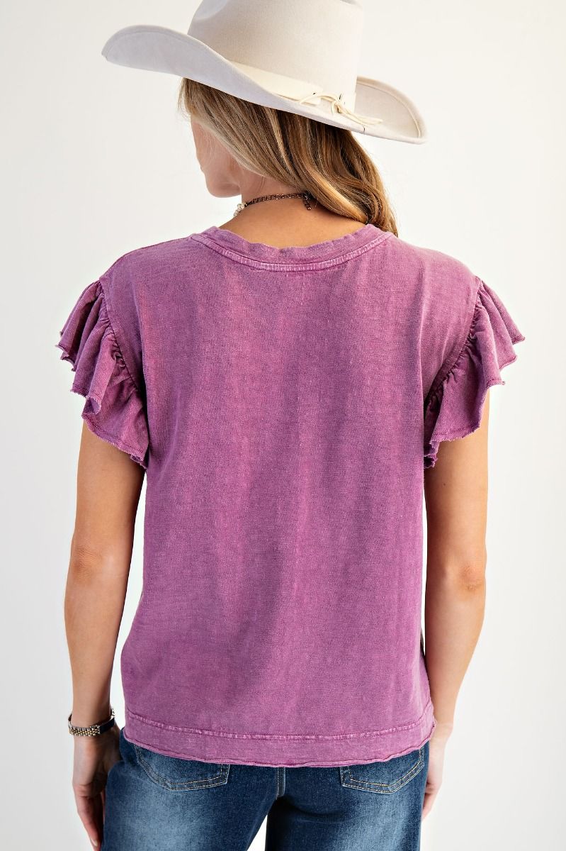 Easel Wing Sleeve Mineral Washed Cotton Knit Top – Orchid-Tops-Easel-Deja Nu Boutique, Women's Fashion Boutique in Lampasas, Texas
