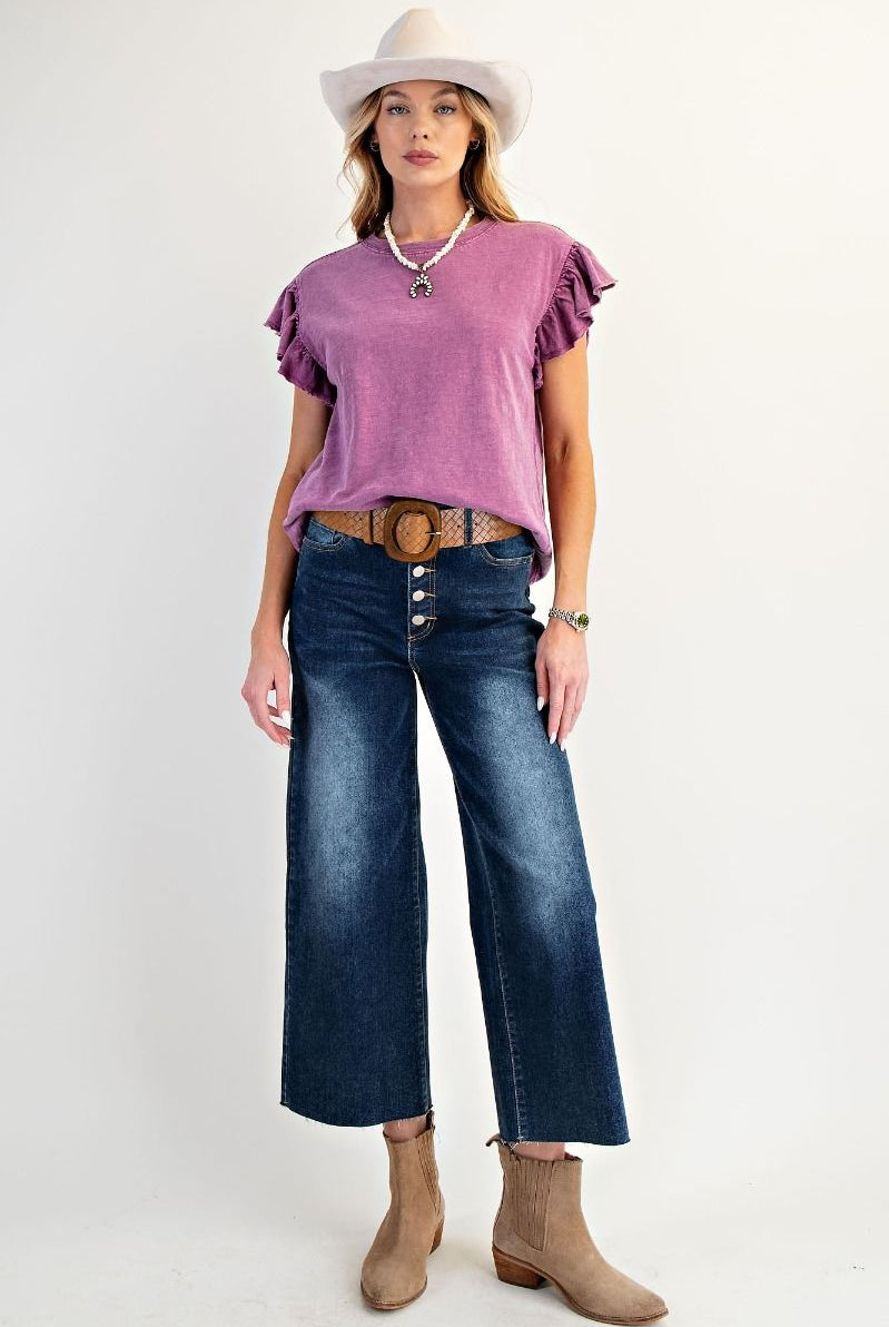 Easel Wing Sleeve Mineral Washed Cotton Knit Top – Orchid-Tops-Easel-Deja Nu Boutique, Women's Fashion Boutique in Lampasas, Texas