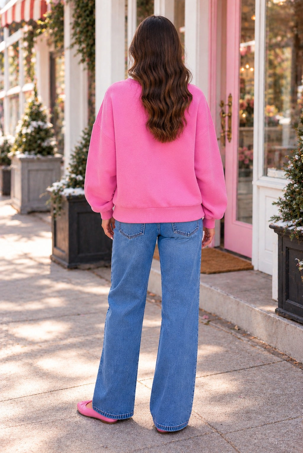 Easel Floral Patch Washed Terry Pullover in Dragon Fruit-sweatshirt-Easel-Deja Nu Boutique, Women's Fashion Boutique in Lampasas, Texas