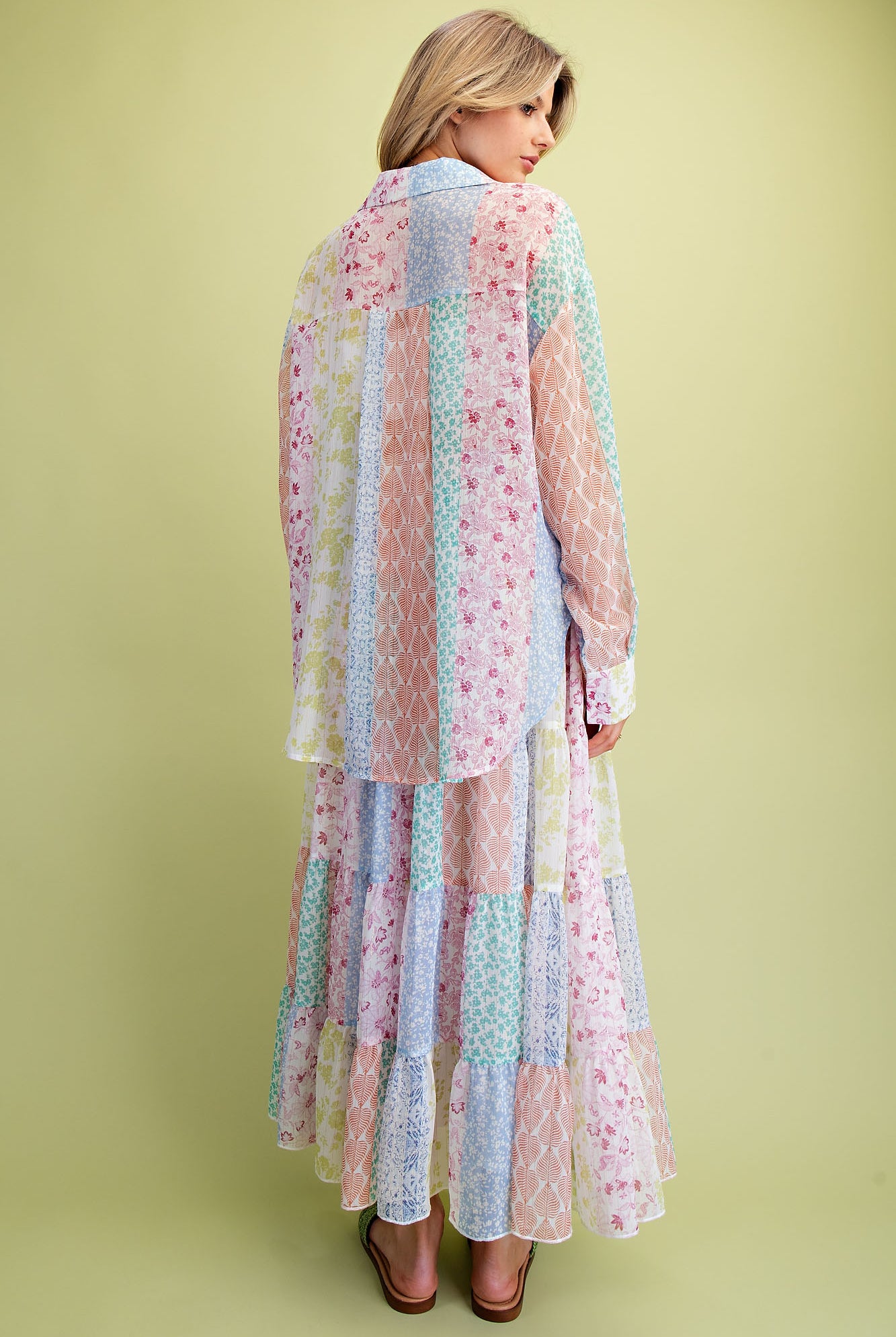 Easel Patchwork Multi Floral Printed Chiffon Tiered Maxi Skirt-Skirts-Easel-Deja Nu Boutique, Women's Fashion Boutique in Lampasas, Texas