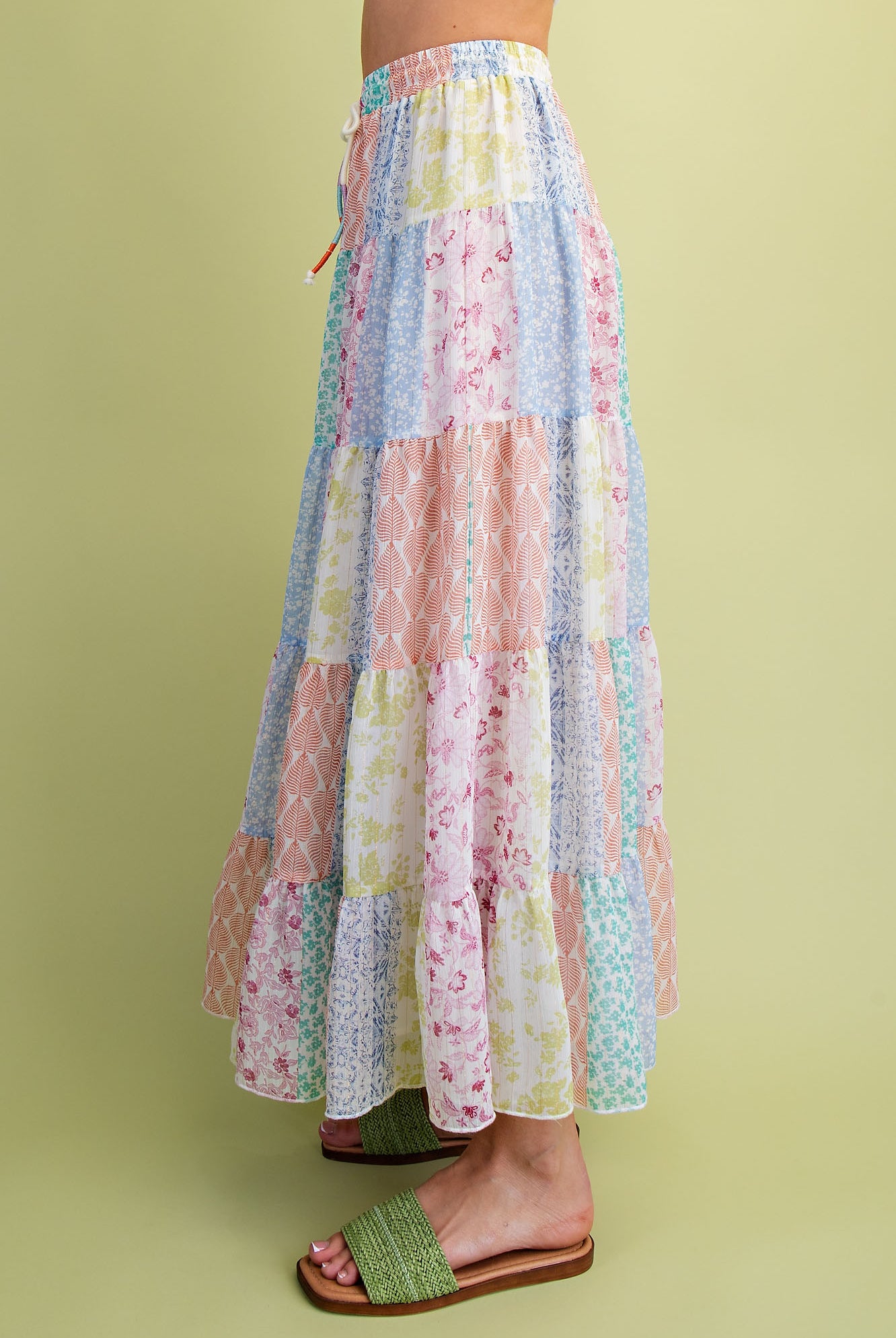 Easel Patchwork Multi Floral Printed Chiffon Tiered Maxi Skirt-Skirts-Easel-Deja Nu Boutique, Women's Fashion Boutique in Lampasas, Texas