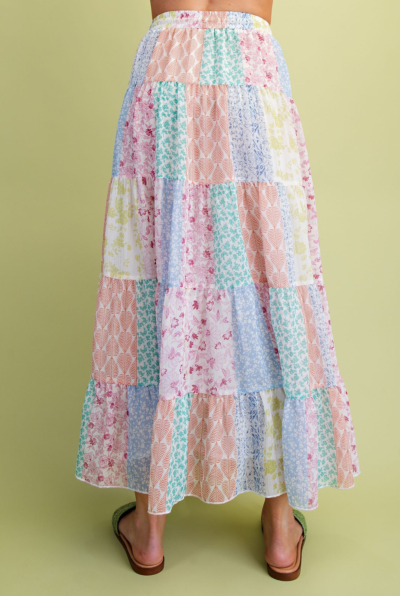 Easel Patchwork Multi Floral Printed Chiffon Tiered Maxi Skirt-Skirts-Easel-Deja Nu Boutique, Women's Fashion Boutique in Lampasas, Texas
