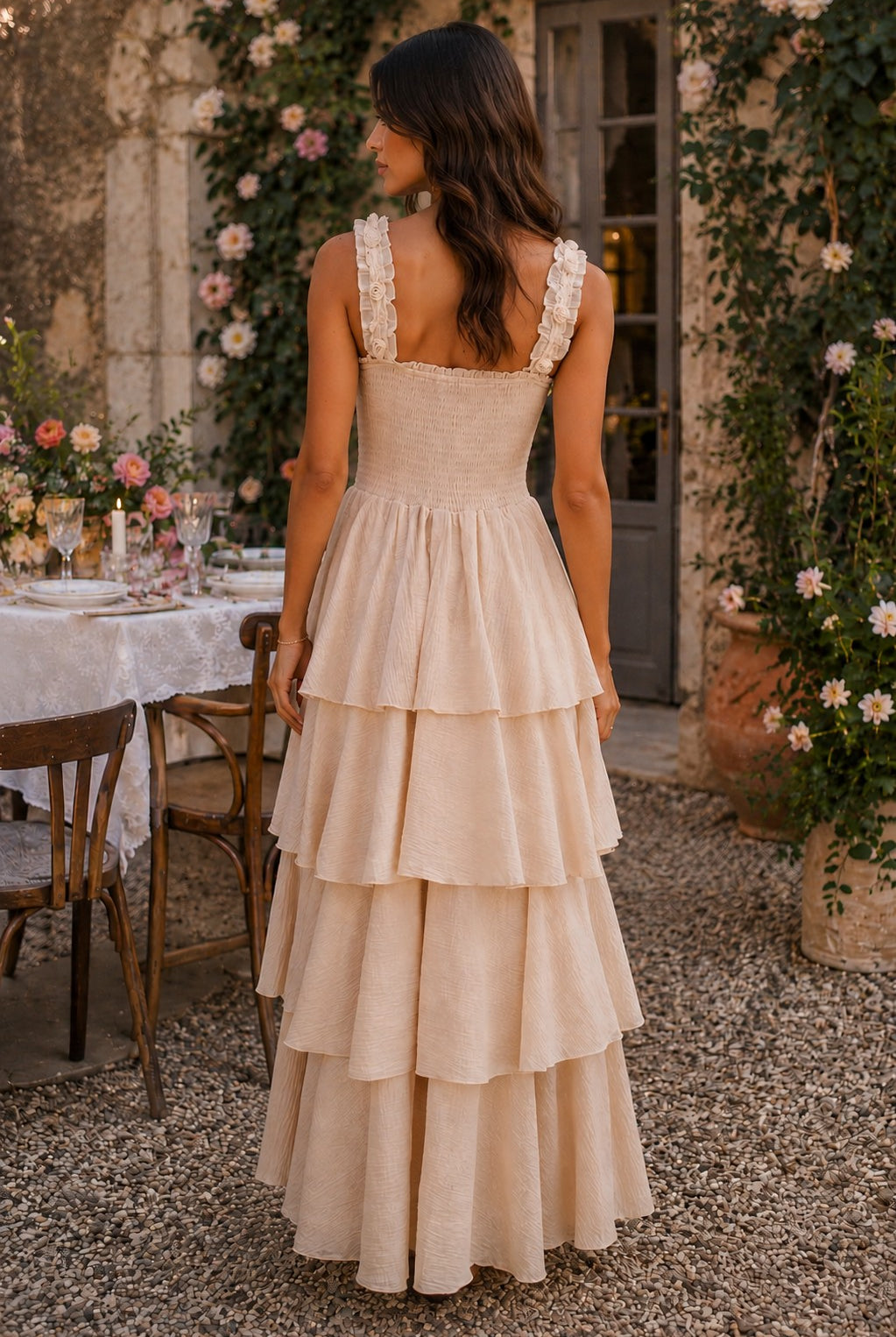 Easel Sage Label Natural Floral Strap Tiered Gauze Maxi Dress-Maxi Dresses-Easel-Deja Nu Boutique, Women's Fashion Boutique in Lampasas, Texas