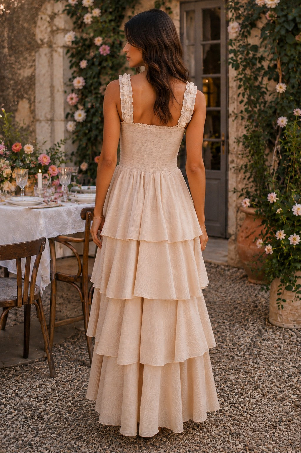 Easel Sage Label Natural Floral Strap Tiered Gauze Maxi Dress-Maxi Dresses-Easel-Deja Nu Boutique, Women's Fashion Boutique in Lampasas, Texas