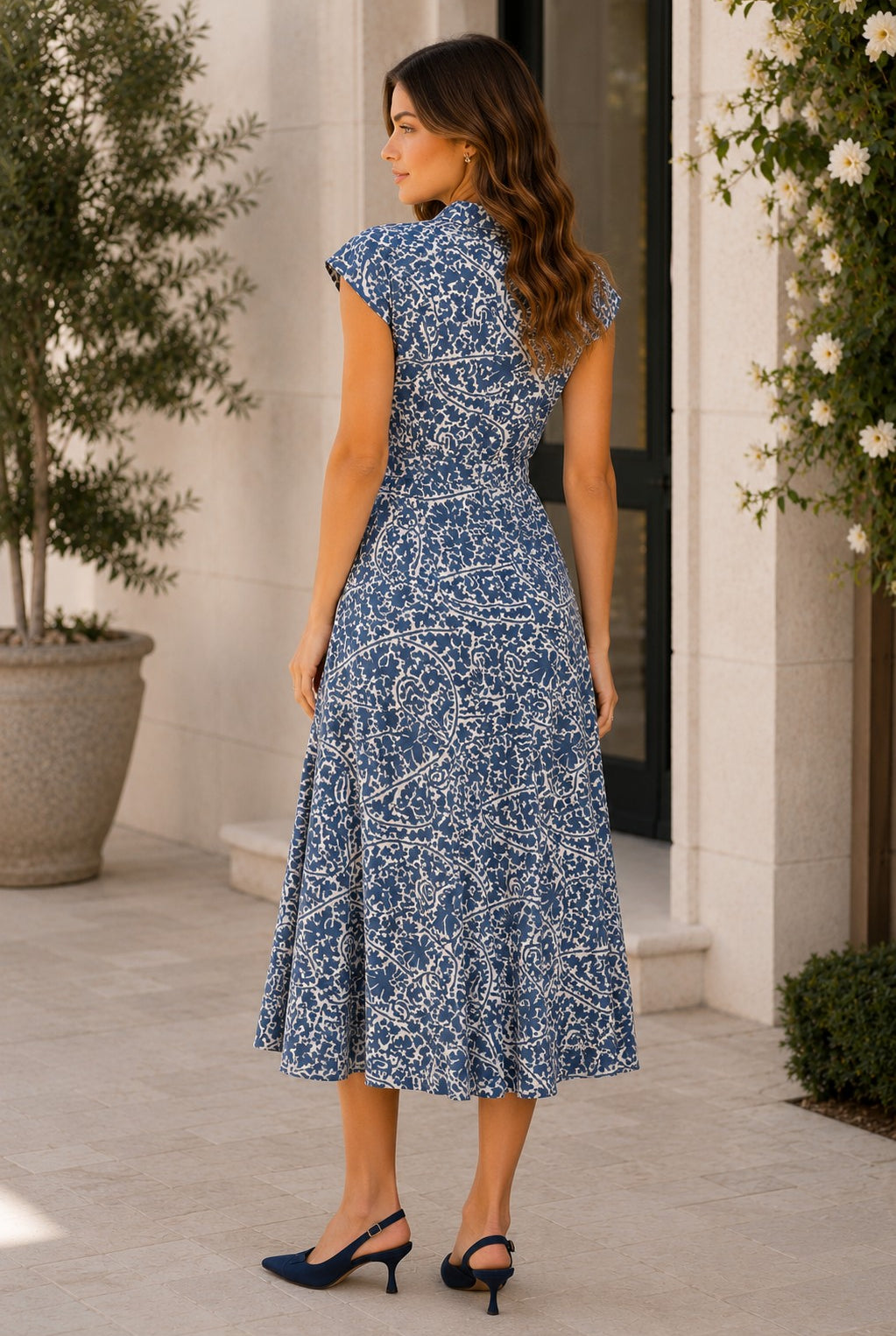 Elan Navy Nomadia Maxi V-Neck Cap Sleeve Dress-Maxi Dresses-elan-Deja Nu Boutique, Women's Fashion Boutique in Lampasas, Texas