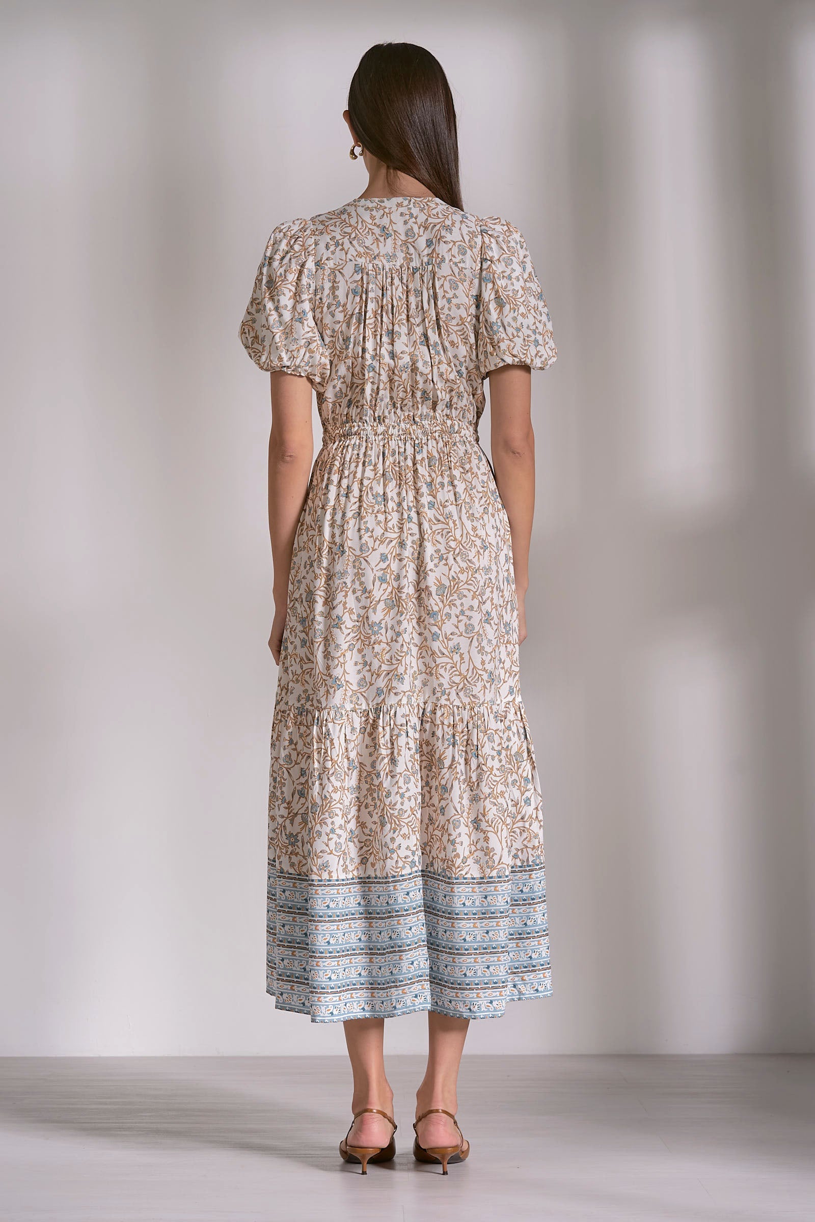 Elan Blue Whimsy Print Elastic Waist Maxi Dress-Maxi Dresses-Elan-Deja Nu Boutique, Women's Fashion Boutique in Lampasas, Texas