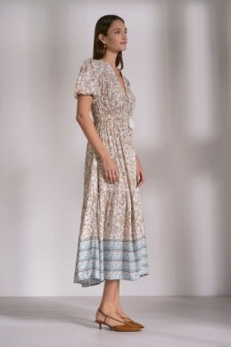 Elan Blue Whimsy Print Elastic Waist Maxi Dress-Maxi Dresses-Elan-Deja Nu Boutique, Women's Fashion Boutique in Lampasas, Texas