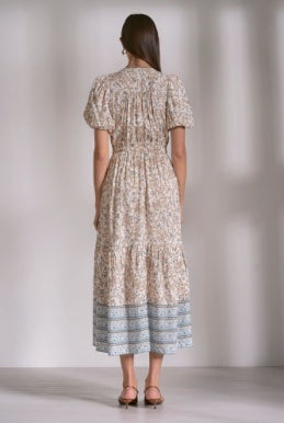 Elan Blue Whimsy Print Elastic Waist Maxi Dress-Maxi Dresses-Elan-Deja Nu Boutique, Women's Fashion Boutique in Lampasas, Texas