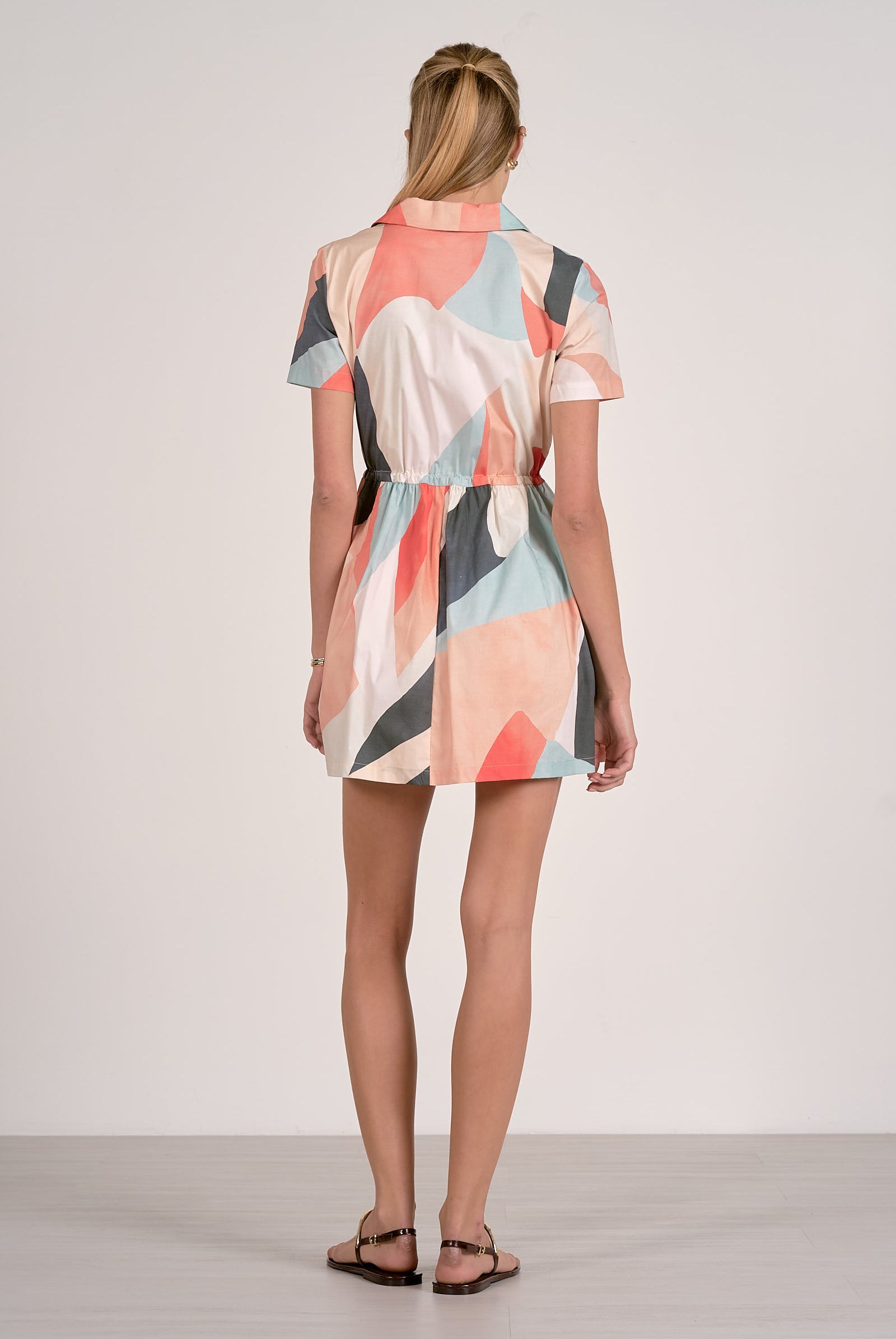 Elan Collared Full Zip Dress in Multi Prism-Dresses-Elan-Deja Nu Boutique, Women's Fashion Boutique in Lampasas, Texas