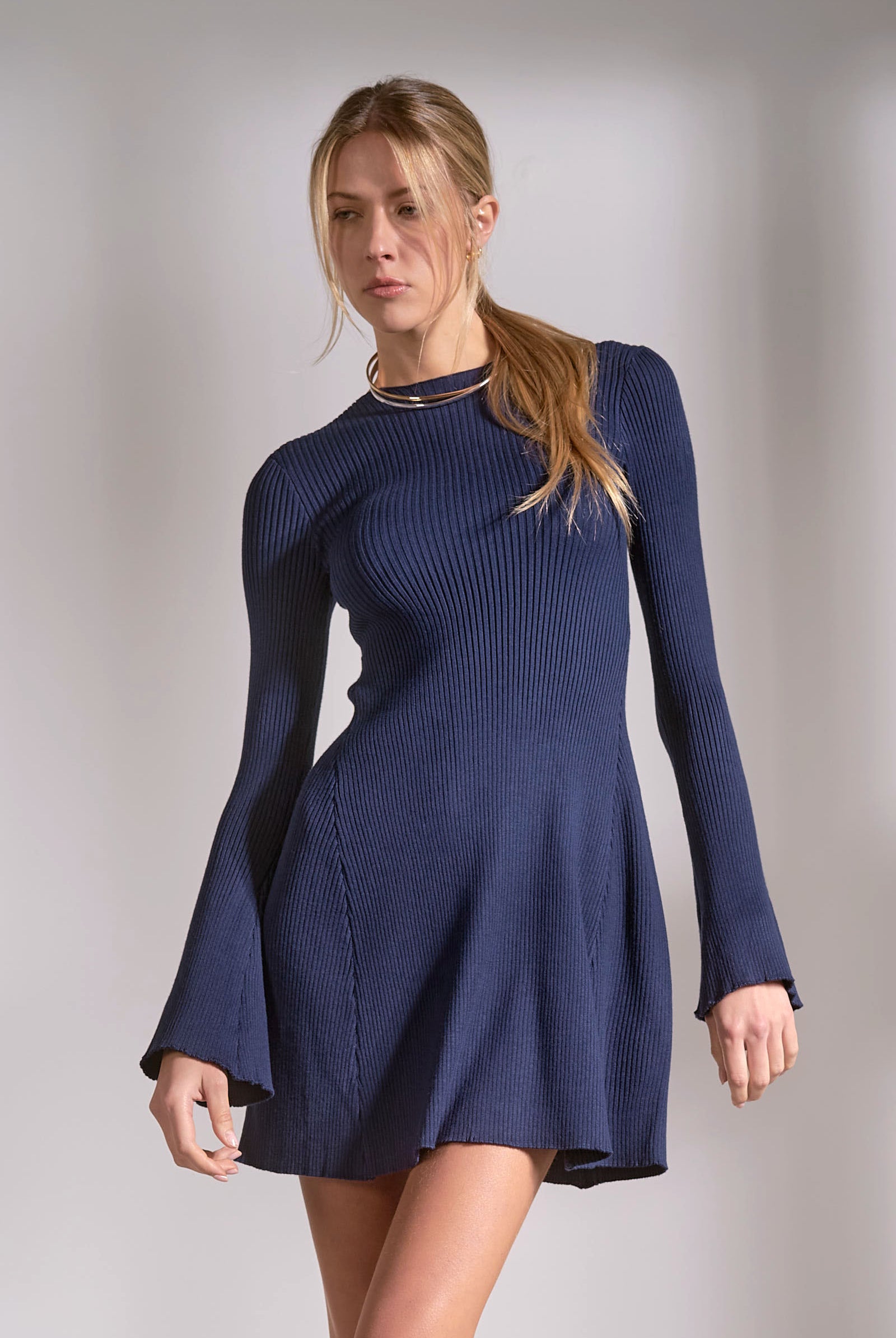 Elan Long Sleeve Crewneck Dress in Navy-Dresses-Elan-Deja Nu Boutique, Women's Fashion Boutique in Lampasas, Texas