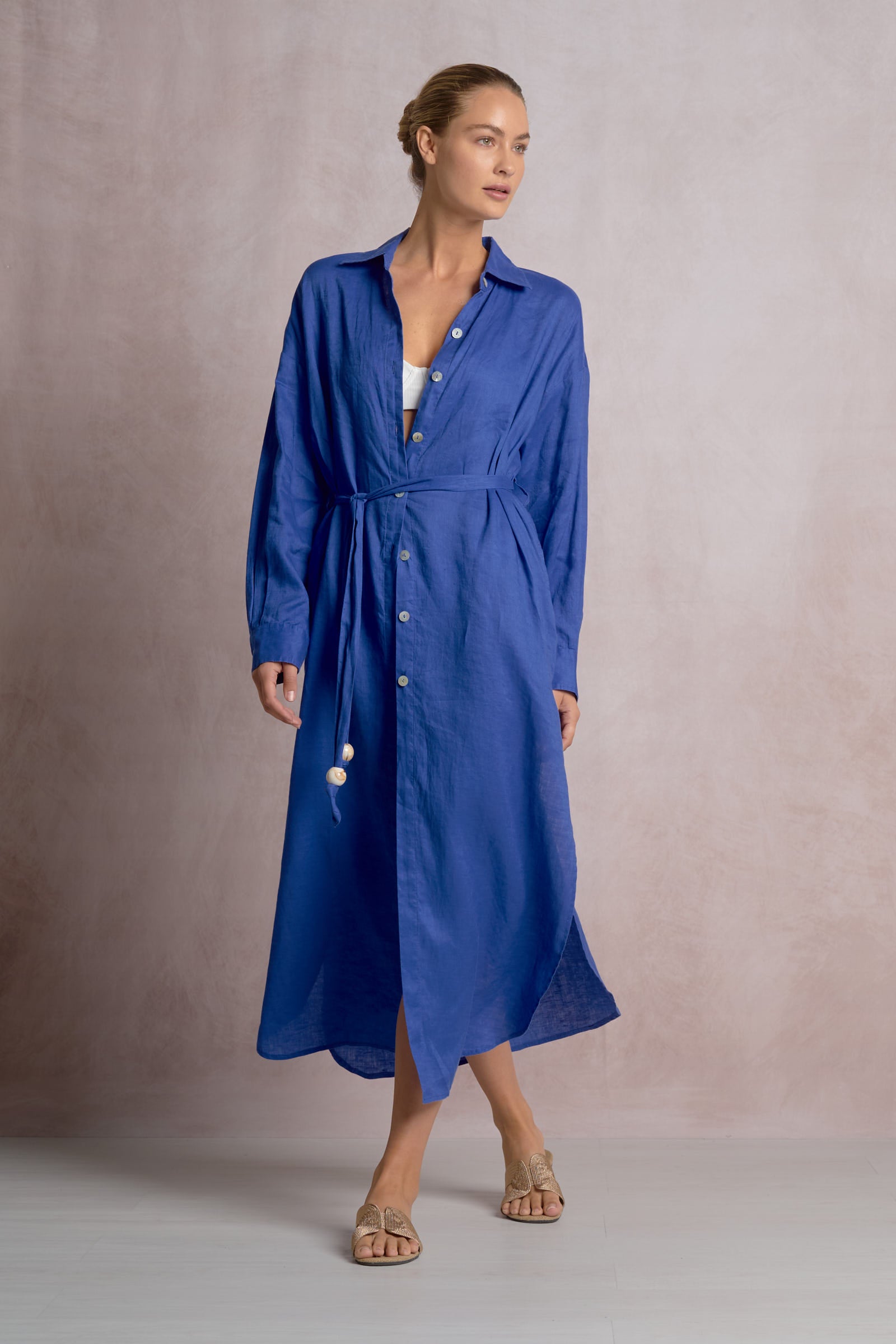 Elan Sapphire Blue Maxi Shirt Dress-Dresses-Elan-Deja Nu Boutique, Women's Fashion Boutique in Lampasas, Texas