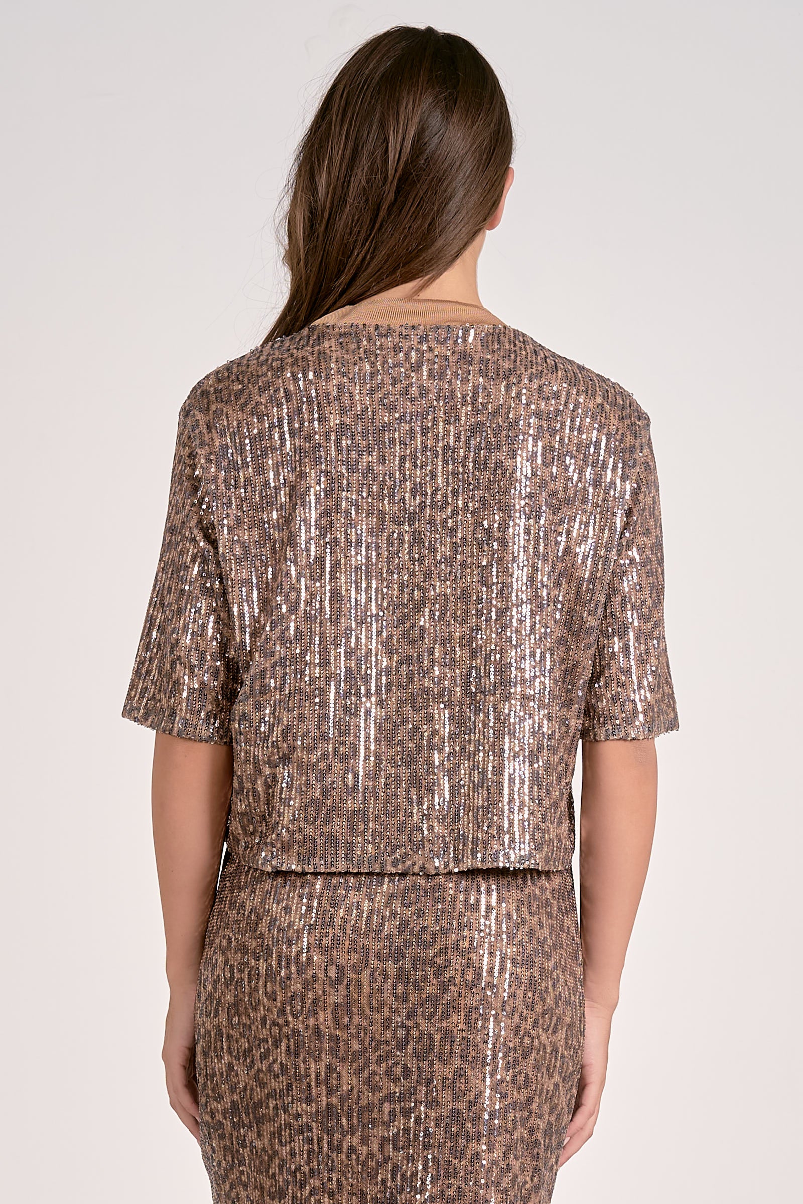 Elan Sequin Cheetah Print Top A Holiday Glam Statement-Tops-Elan-Deja Nu Boutique, Women's Fashion Boutique in Lampasas, Texas