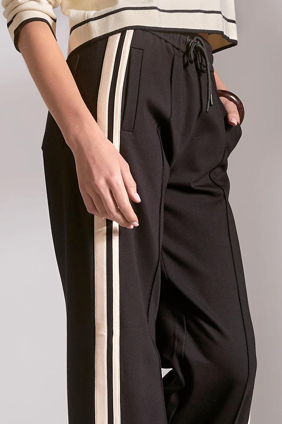 Elan Black Natural Track Pants-Pants-Elan-Deja Nu Boutique, Women's Fashion Boutique in Lampasas, Texas