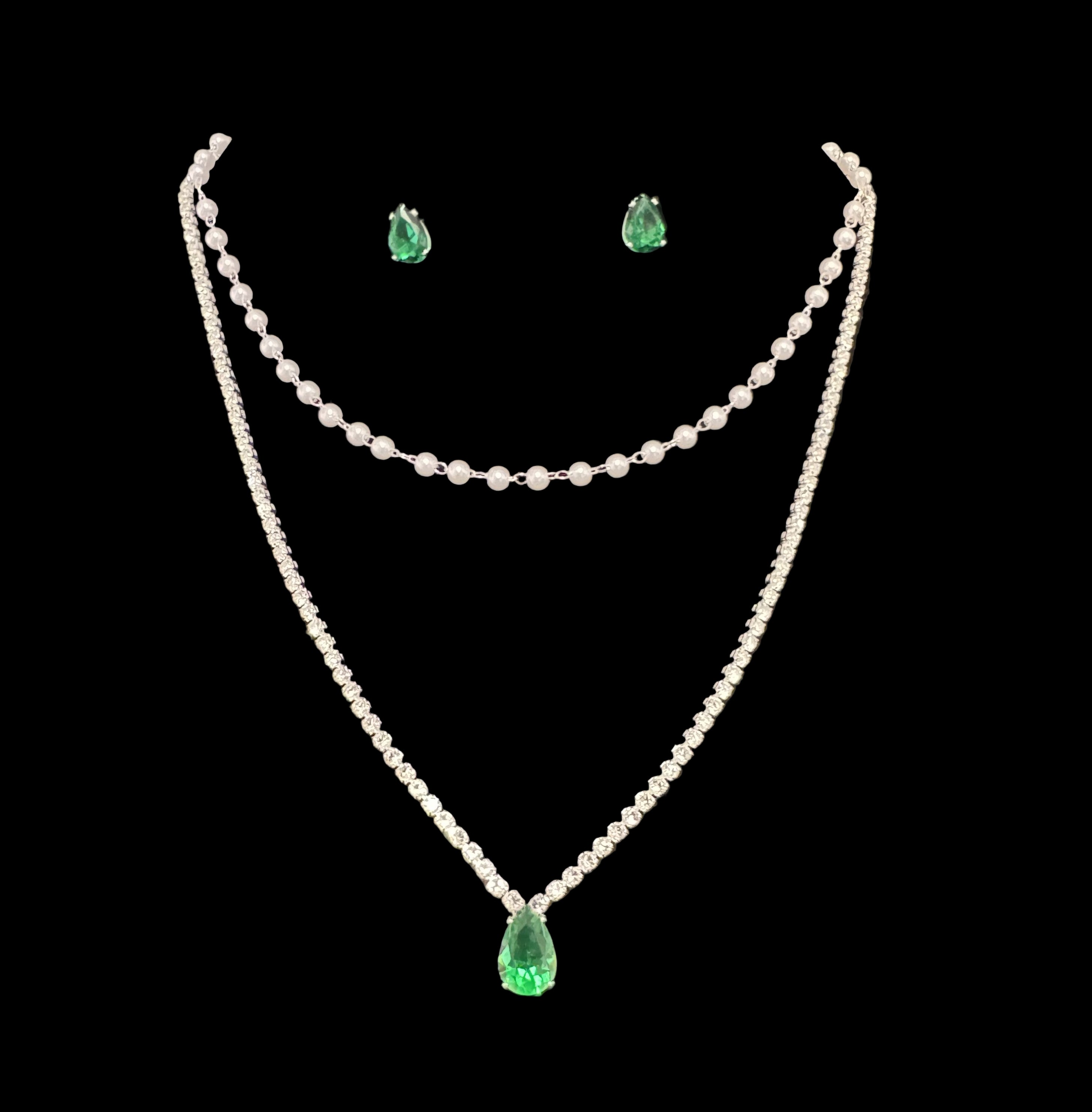 Emerald Green Crystal Necklace & Earring Set-Necklace Set-Deja Nu Tx-Deja Nu Boutique, Women's Fashion Boutique in Lampasas, Texas