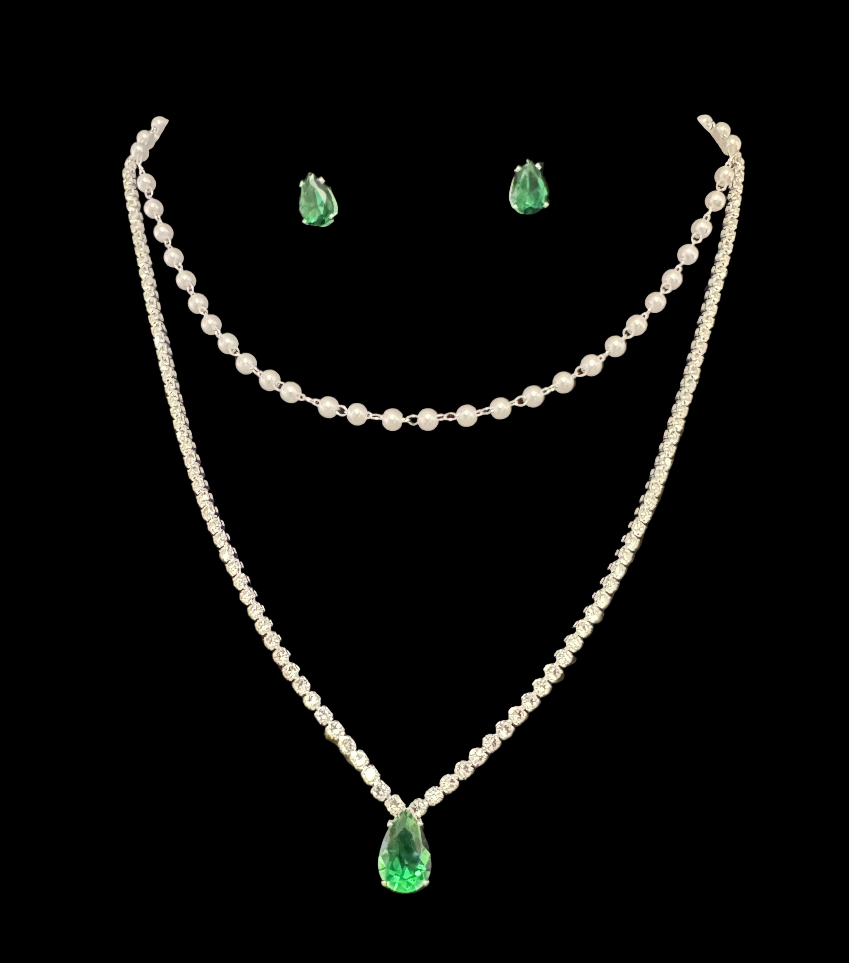 Emerald Green Crystal Necklace & Earring Set-Necklace Set-Deja Nu Tx-Deja Nu Boutique, Women's Fashion Boutique in Lampasas, Texas