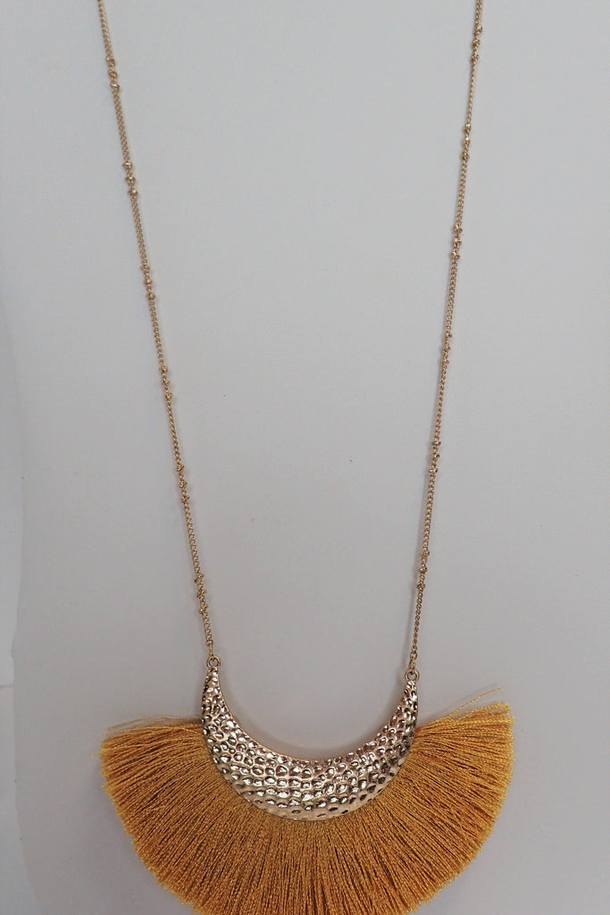 Emma Gold Chain Necklace With Mustard Fringe-Necklaces-Emma-Deja Nu Boutique, Women's Fashion Boutique in Lampasas, Texas