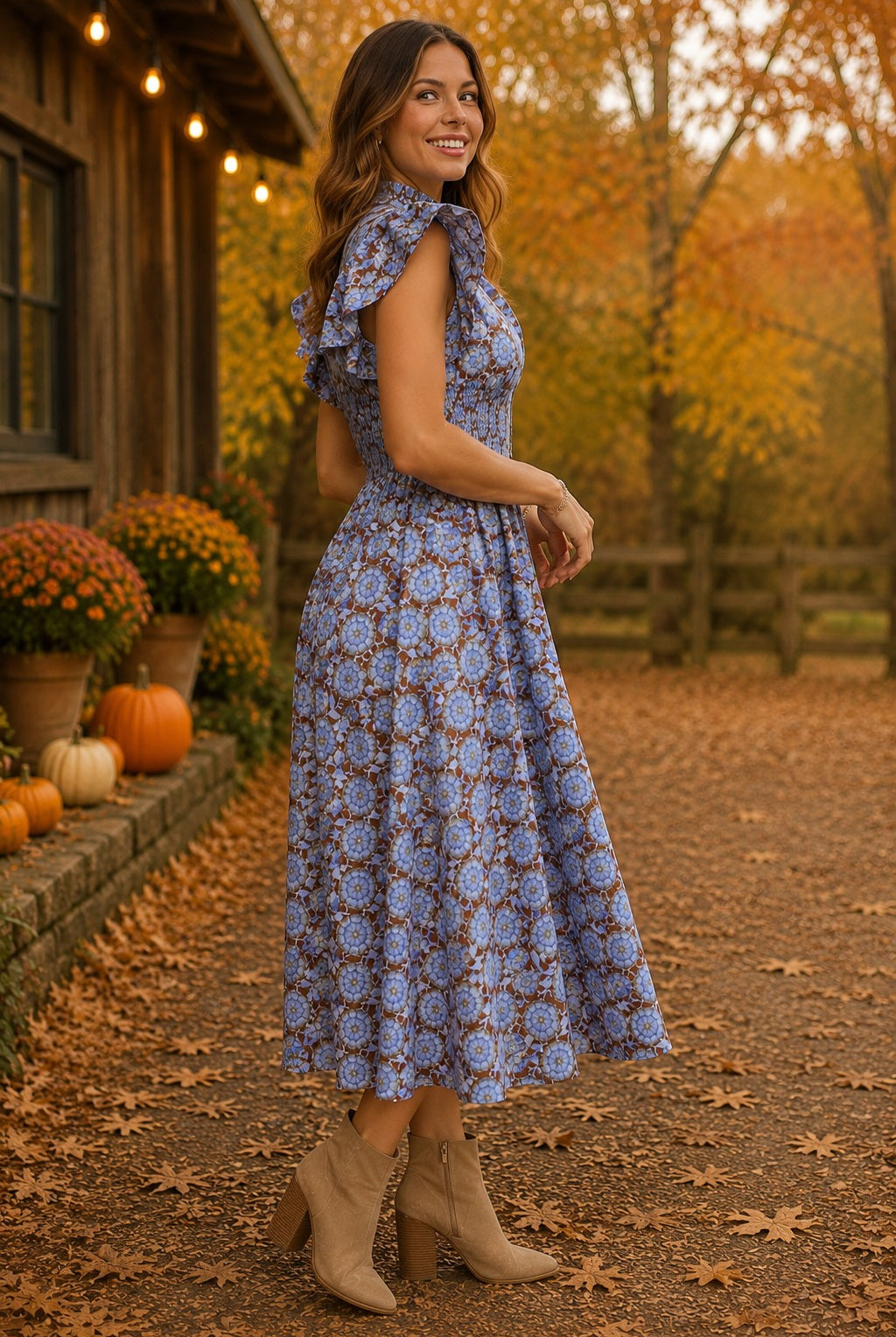 Entro Bluebell Bloom Floral Midi Dress-Midi Dresses-Entro-Deja Nu Boutique, Women's Fashion Boutique in Lampasas, Texas