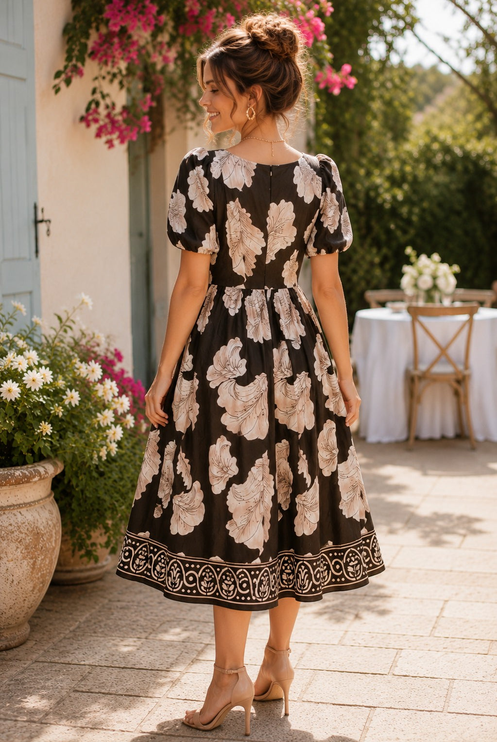 Entro Olive Floral Border Print Midi Dress-Midi Dresses-Entro-Deja Nu Boutique, Women's Fashion Boutique in Lampasas, Texas