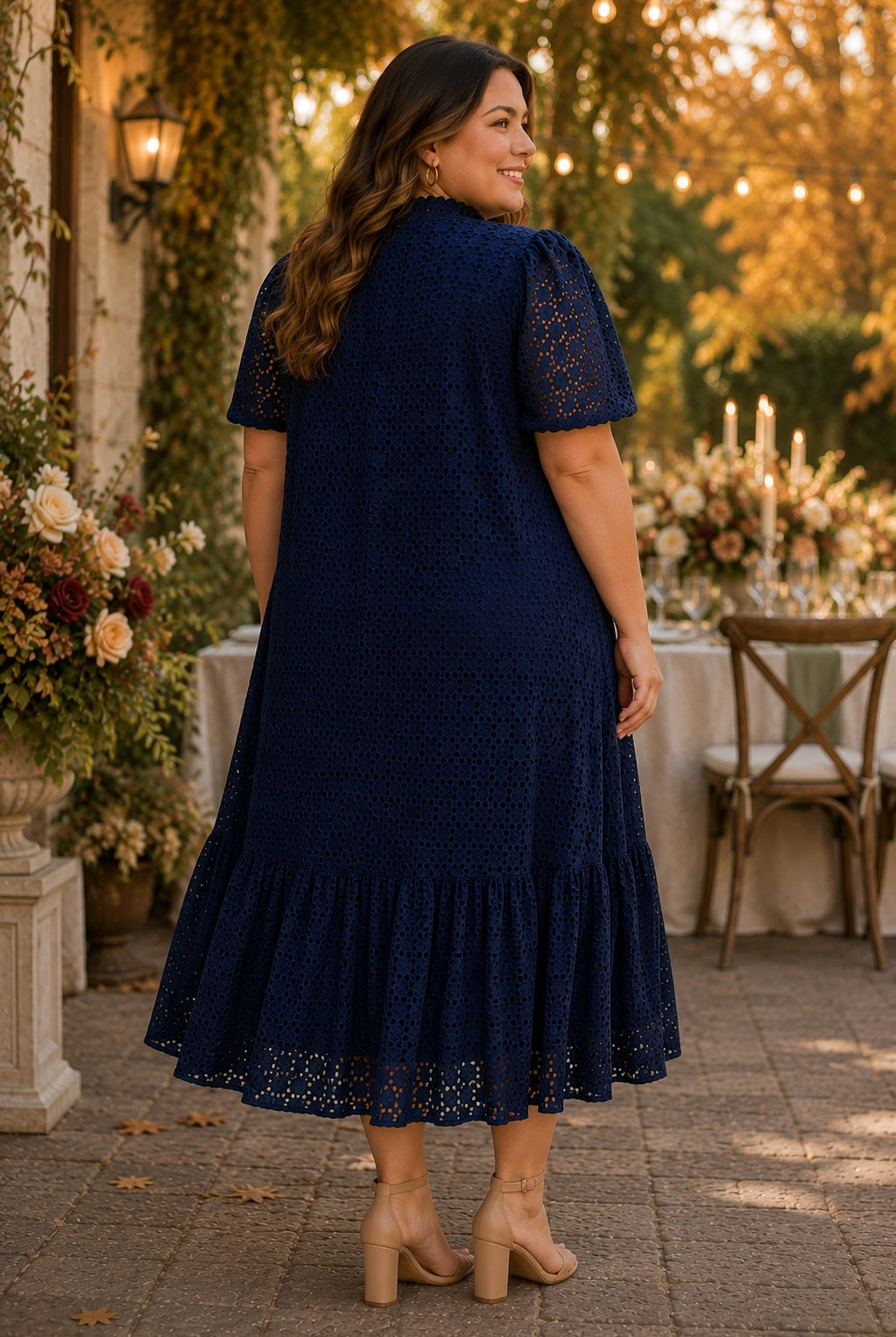 Entro Midnight Elegance Eyelet Midi Dress – Plus Size-Curvy/Plus Dresses-Entro-Deja Nu Boutique, Women's Fashion Boutique in Lampasas, Texas