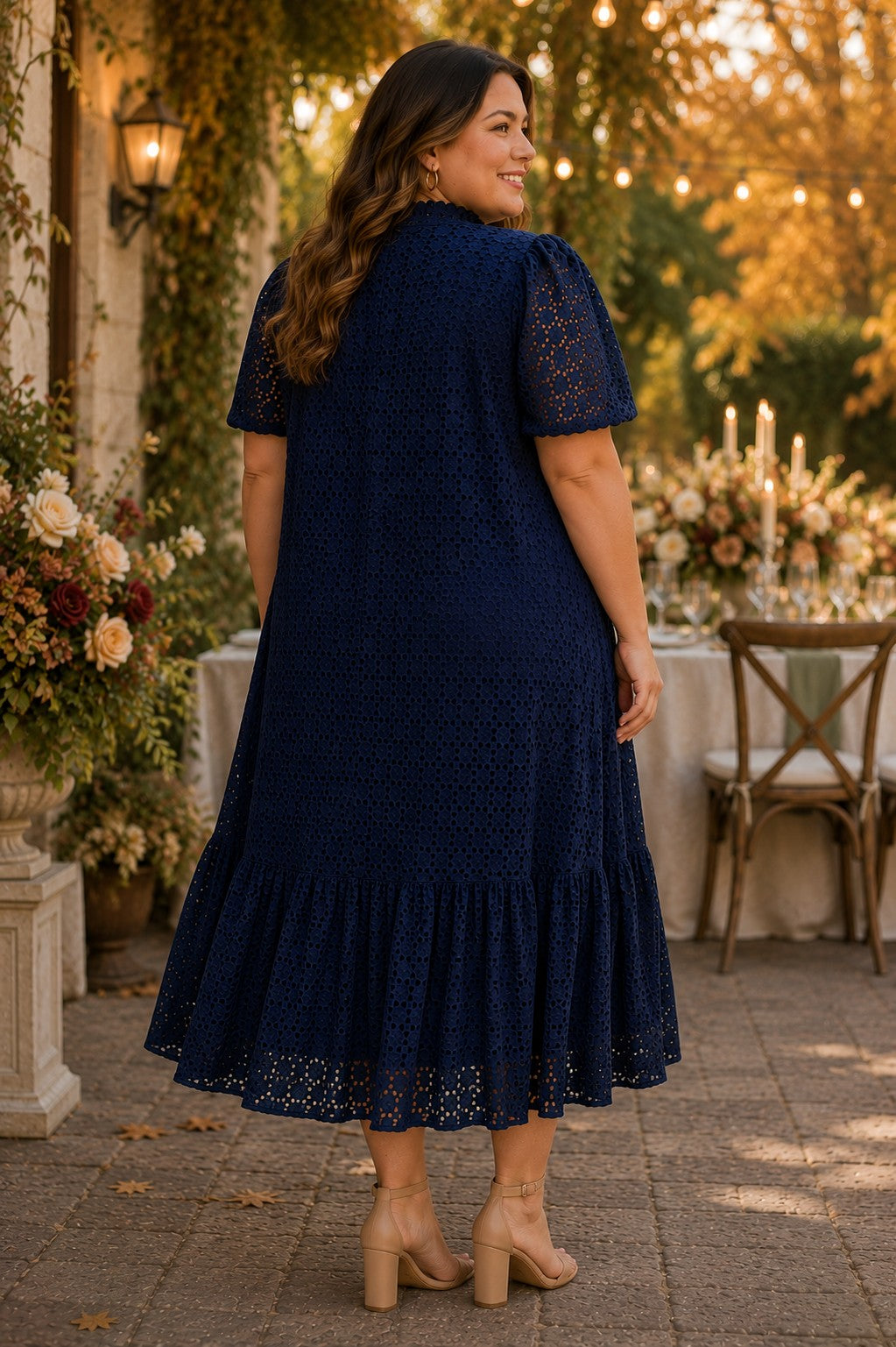 Entro Midnight Elegance Eyelet Midi Dress – Plus Size-Curvy/Plus Dresses-Entro-Deja Nu Boutique, Women's Fashion Boutique in Lampasas, Texas
