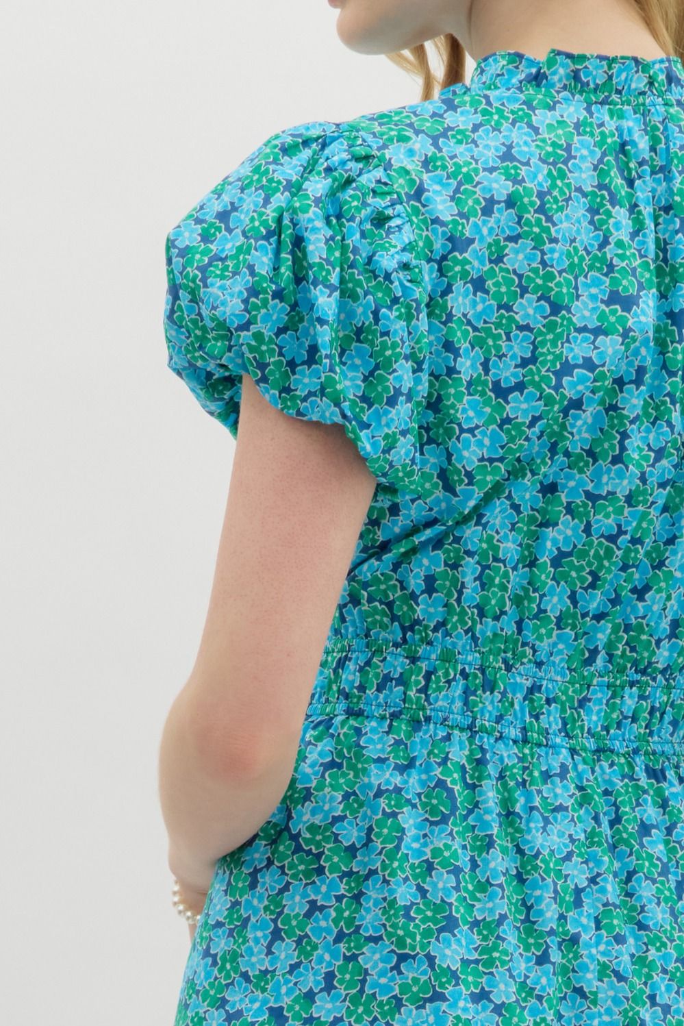 Entro Blue & Green Floral Cotton Tiered Midi Dress-Midi Dresses-Entro-Deja Nu Boutique, Women's Fashion Boutique in Lampasas, Texas