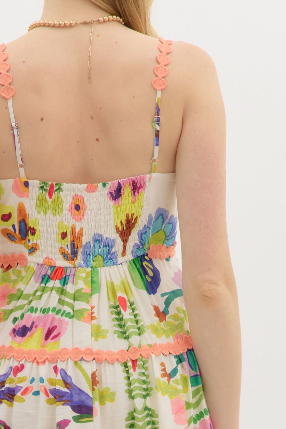 Entro Botanical Tiered Mini Dress – Peach Green-Dresses-Entro-Deja Nu Boutique, Women's Fashion Boutique in Lampasas, Texas