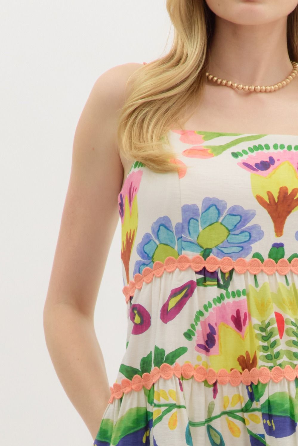 Entro Botanical Tiered Mini Dress – Peach Green-Dresses-Entro-Deja Nu Boutique, Women's Fashion Boutique in Lampasas, Texas