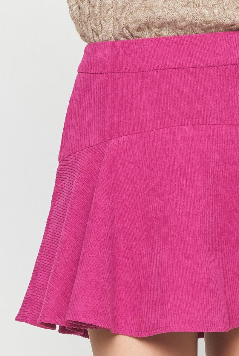 Entro Corduroy High Waisted Tiered Mini Skirt Featuring Zipper Closure At Side In Magenta-Skirts-Entro-Deja Nu Boutique, Women's Fashion Boutique in Lampasas, Texas