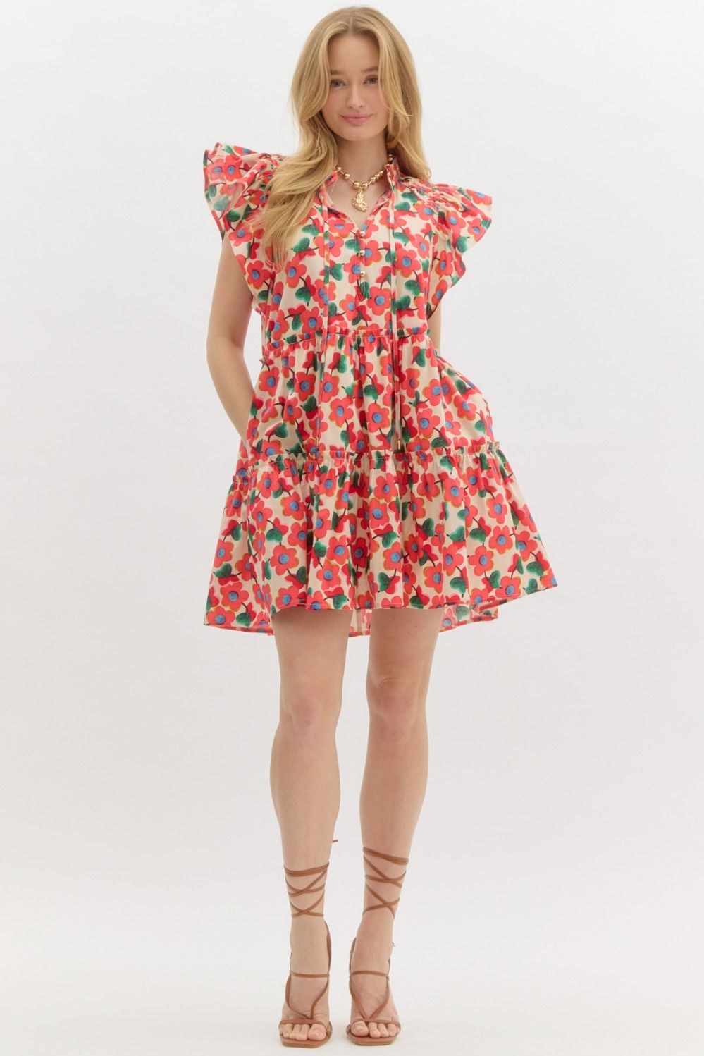Entro Floral Tiered Mini Dress – A Whimsical Spring Must-Have-Midi Dresses-Entro-Deja Nu Boutique, Women's Fashion Boutique in Lampasas, Texas
