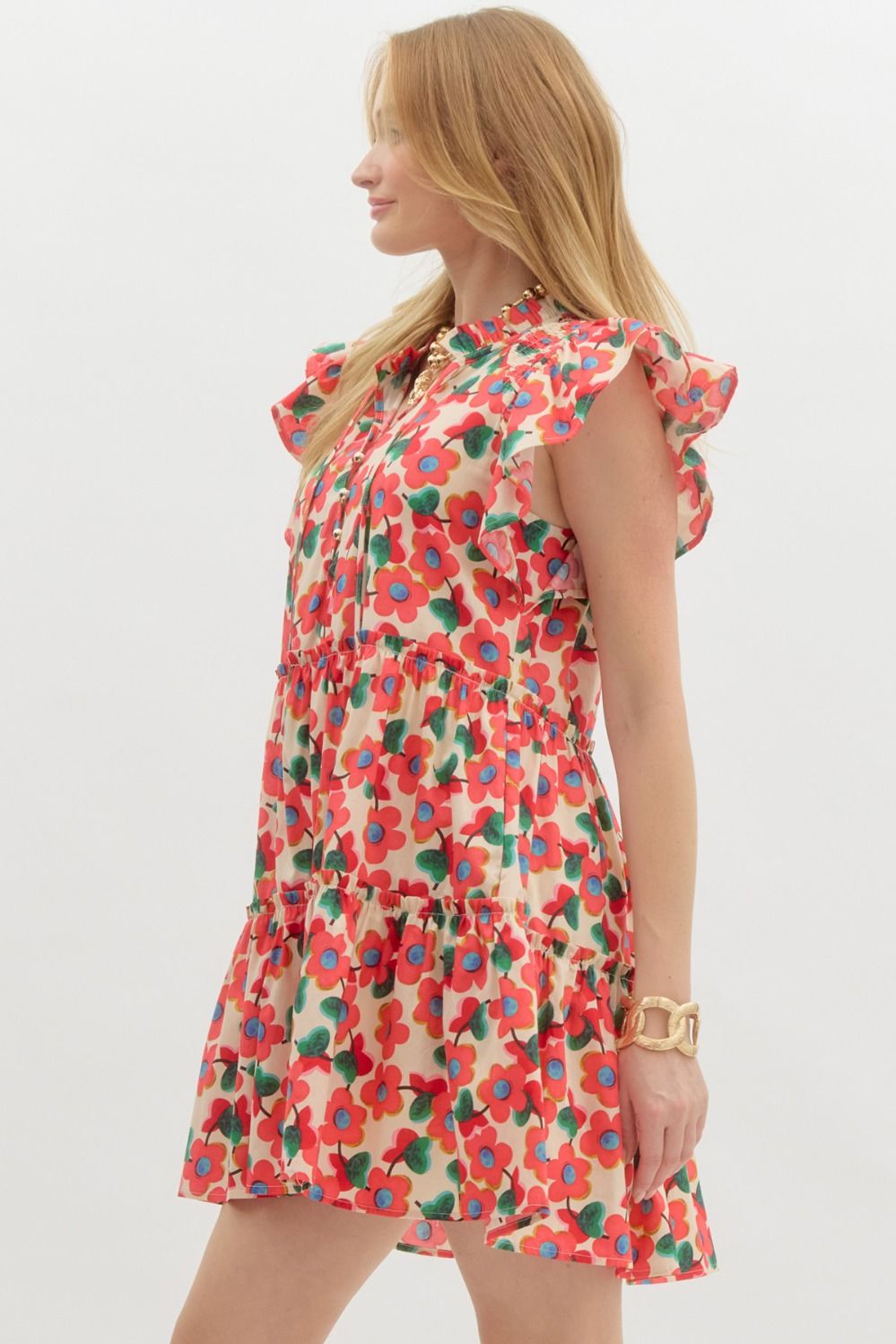 Entro Floral Tiered Mini Dress – A Whimsical Spring Must-Have-Midi Dresses-Entro-Deja Nu Boutique, Women's Fashion Boutique in Lampasas, Texas