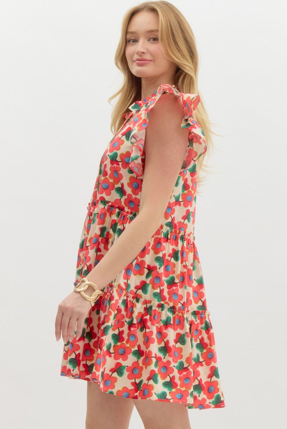 Entro Floral Tiered Mini Dress – A Whimsical Spring Must-Have-Midi Dresses-Entro-Deja Nu Boutique, Women's Fashion Boutique in Lampasas, Texas