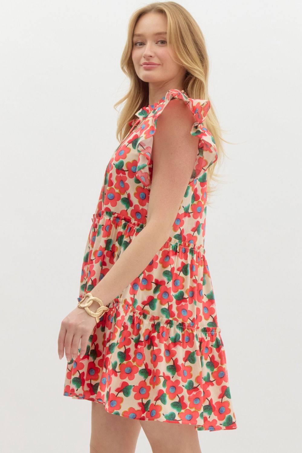 Entro Floral Tiered Mini Dress – A Whimsical Spring Must-Have-Midi Dresses-Entro-Deja Nu Boutique, Women's Fashion Boutique in Lampasas, Texas