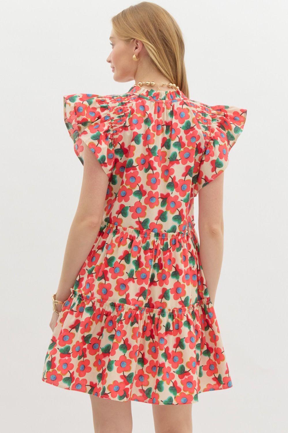Entro Floral Tiered Mini Dress – A Whimsical Spring Must-Have-Midi Dresses-Entro-Deja Nu Boutique, Women's Fashion Boutique in Lampasas, Texas