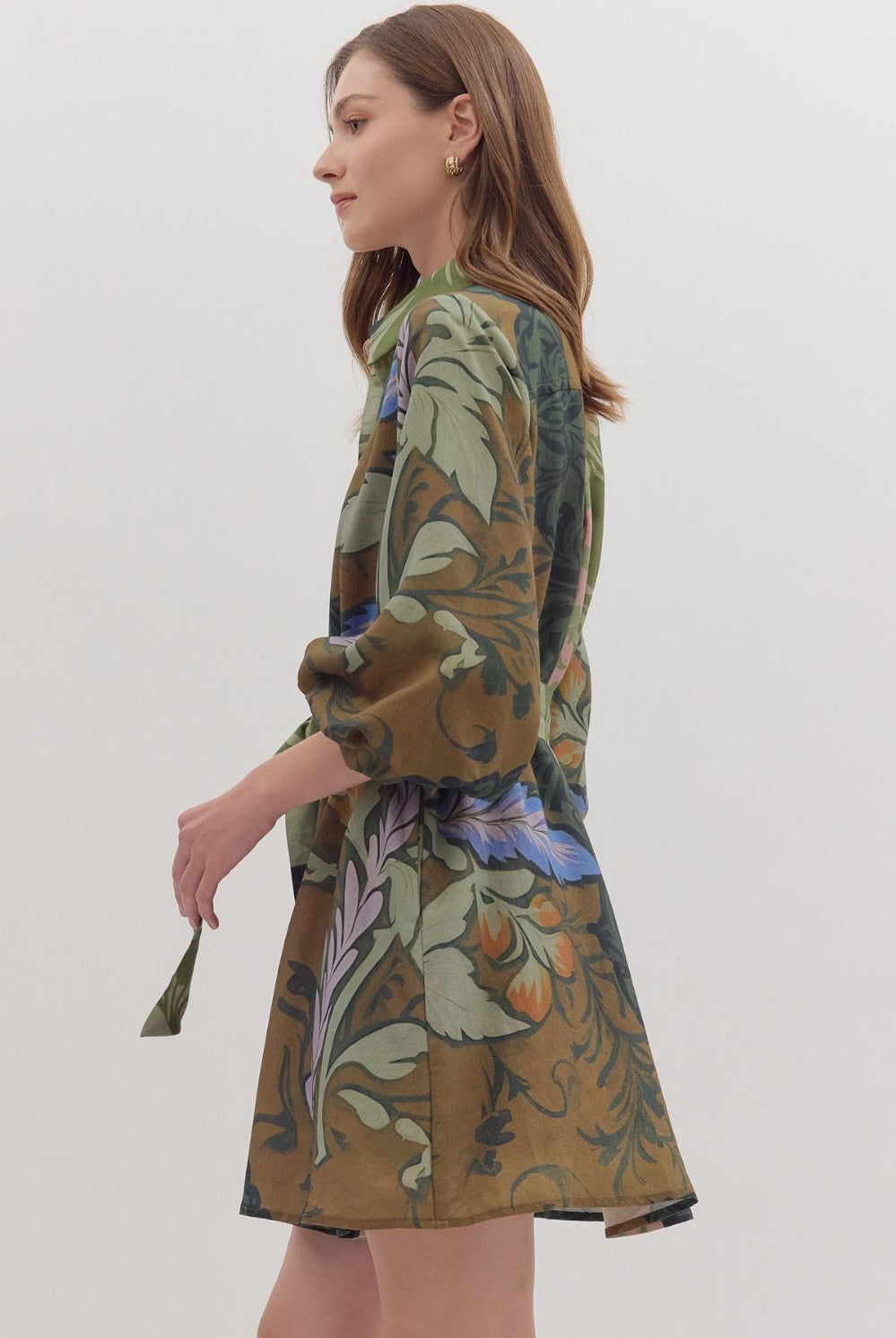 Entro Multi Botanical Print Long Sleeve Mini Dress-Dresses-entro-Deja Nu Boutique, Women's Fashion Boutique in Lampasas, Texas