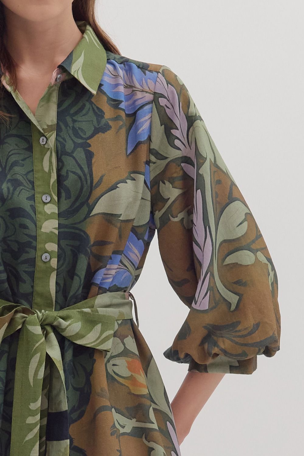 Entro Multi Botanical Print Long Sleeve Mini Dress-Dresses-entro-Deja Nu Boutique, Women's Fashion Boutique in Lampasas, Texas