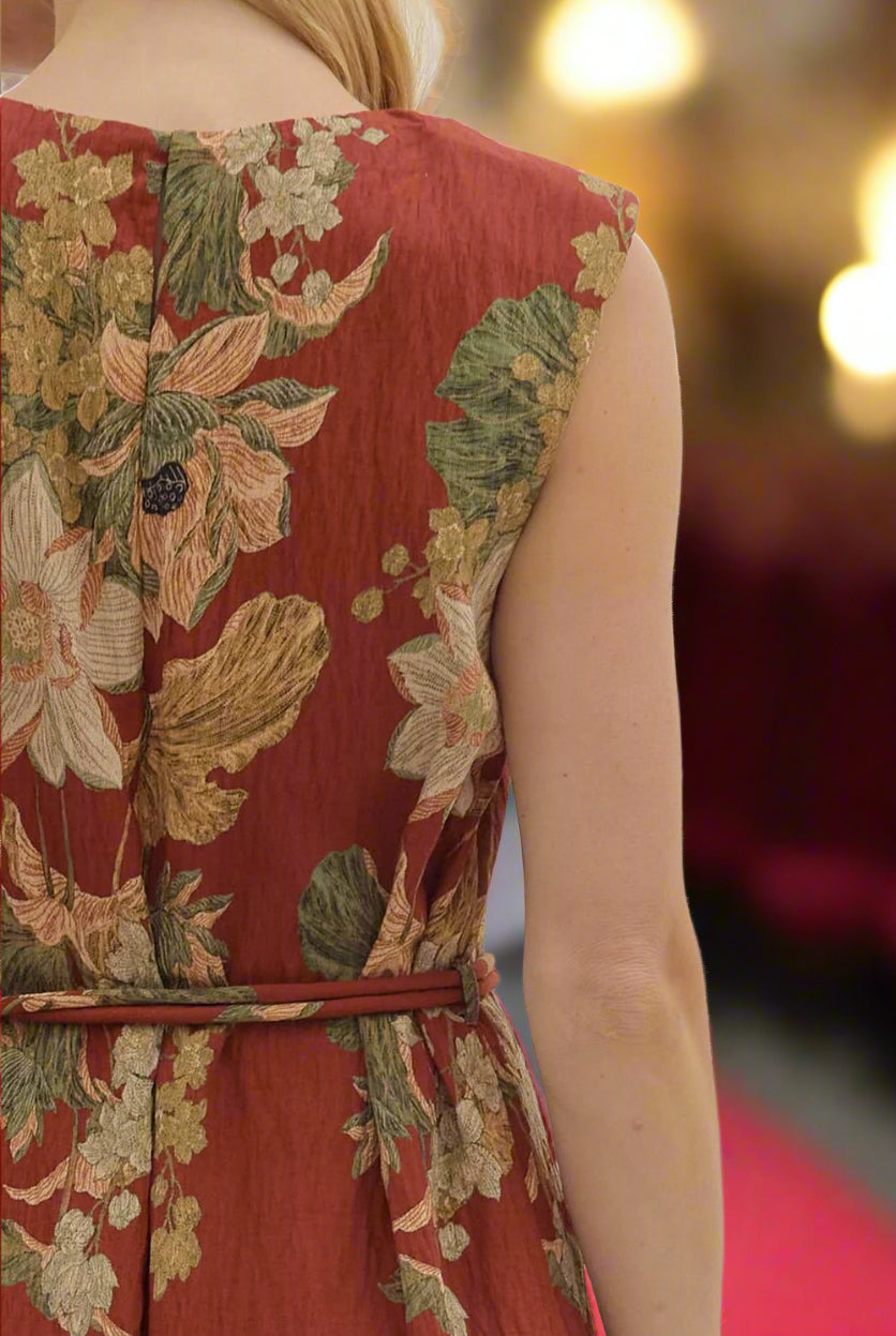 Entro Rust Floral Sleeveless Midi Dress-Dresses-entro-Deja Nu Boutique, Women's Fashion Boutique in Lampasas, Texas