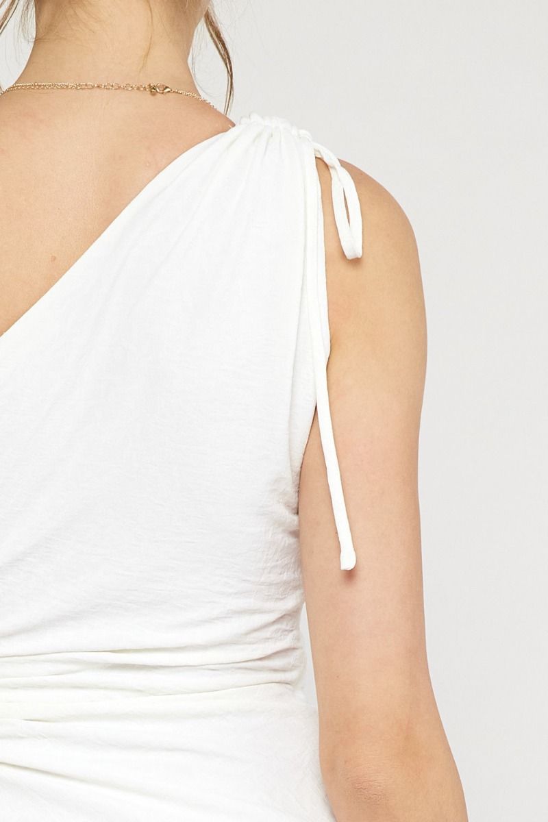 Entro Single Shoulder Maxi Dress Featuring Open Cut Out At Side In Off White-Maxi Dresses-Entro-Deja Nu Boutique, Women's Fashion Boutique in Lampasas, Texas