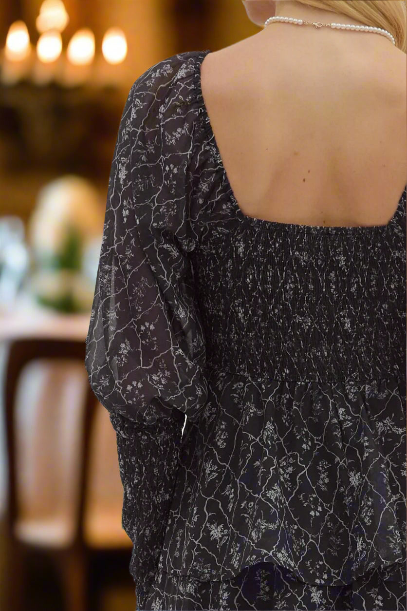 Entro Tiered Floral Puff Sleeve Maxi Dress In Black-Dresses-Entro-Deja Nu Boutique, Women's Fashion Boutique in Lampasas, Texas