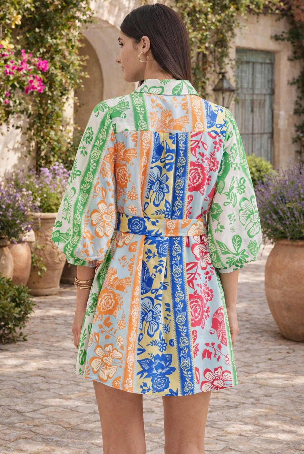 Entro Botanical Stripe Belted Mini Dress-mini dress-Entro-Deja Nu Boutique, Women's Fashion Boutique in Lampasas, Texas