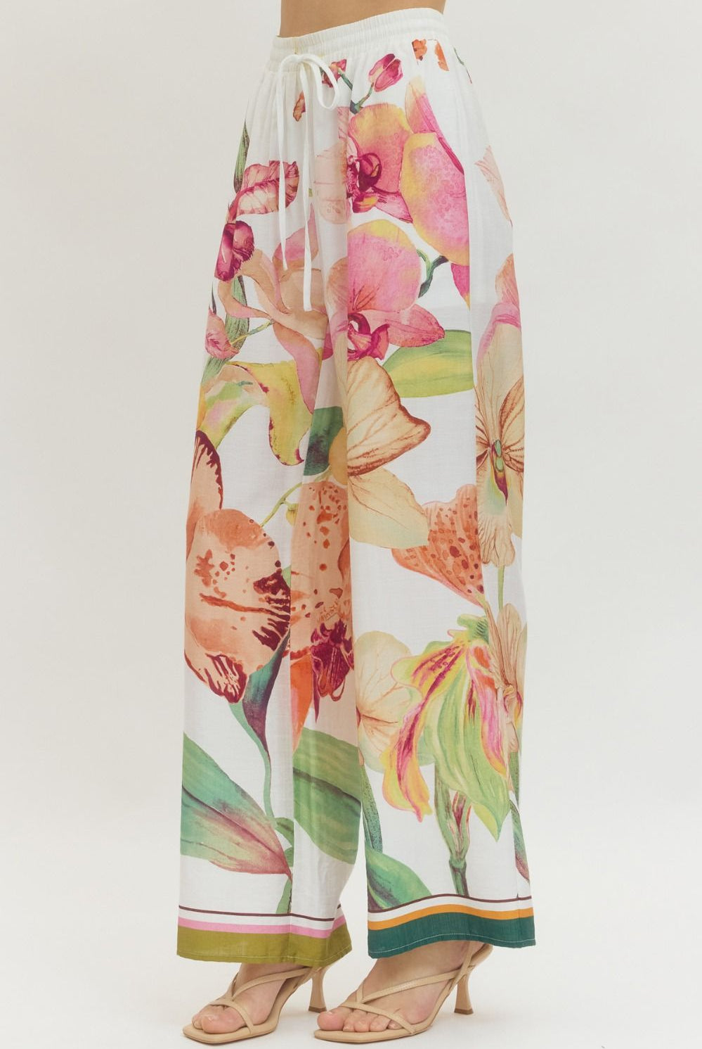 Entro Orchid Garden Floral Pull-On Wide Leg Pants-Bottoms-Entro-Deja Nu Boutique, Women's Fashion Boutique in Lampasas, Texas
