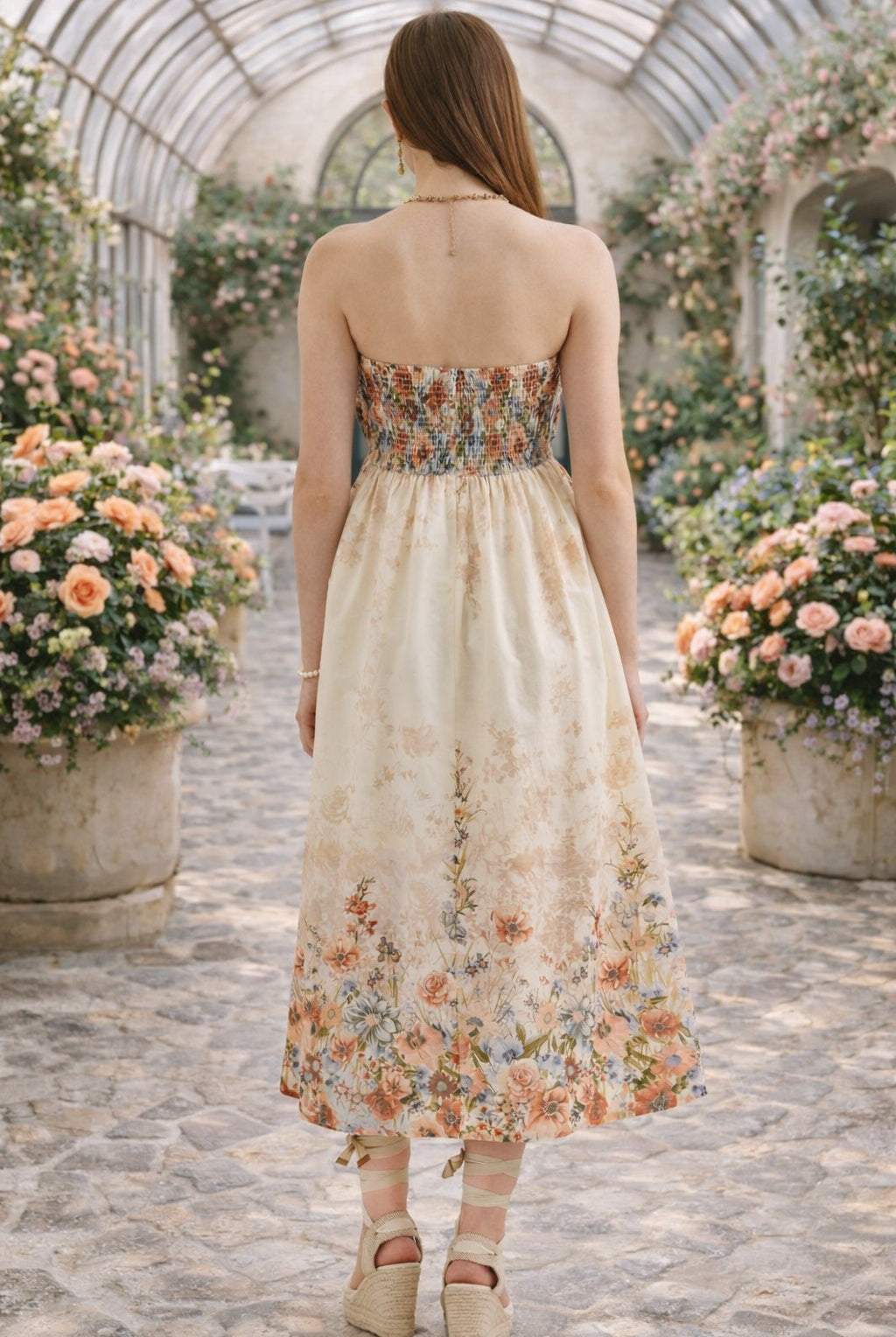 Entro Rose Multi Floral Strapless Midi Dress-Midi Dresses-Entro-Deja Nu Boutique, Women's Fashion Boutique in Lampasas, Texas