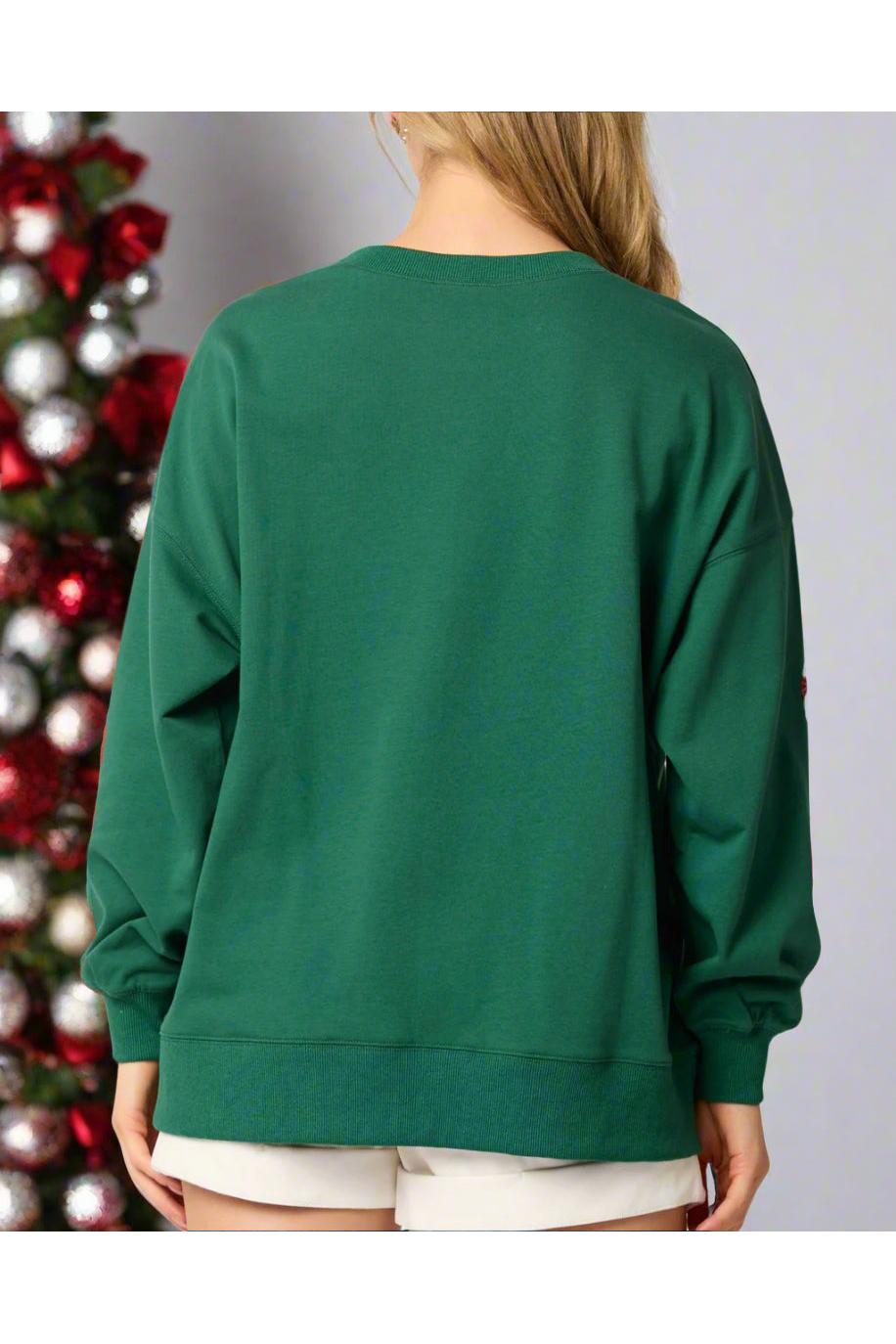 Fantastic Fawn Hunter Green Sequined Candy Cane Sweater-Sweaters-Fantastic Fawn-Deja Nu Boutique, Women's Fashion Boutique in Lampasas, Texas