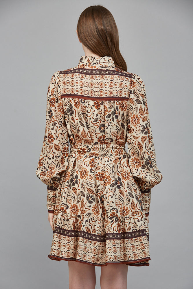 Fate Boho Cream & Brown Tiered Long Sleeve Mini Dress-mini dress-Fate-Deja Nu Boutique, Women's Fashion Boutique in Lampasas, Texas