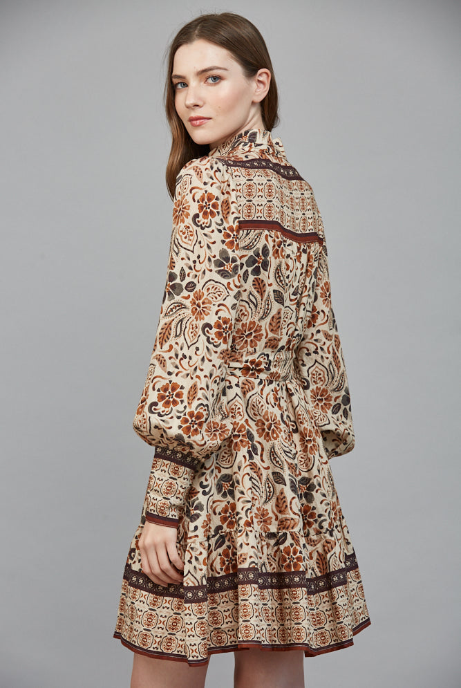 Fate Boho Cream & Brown Tiered Long Sleeve Mini Dress-mini dress-Fate-Deja Nu Boutique, Women's Fashion Boutique in Lampasas, Texas