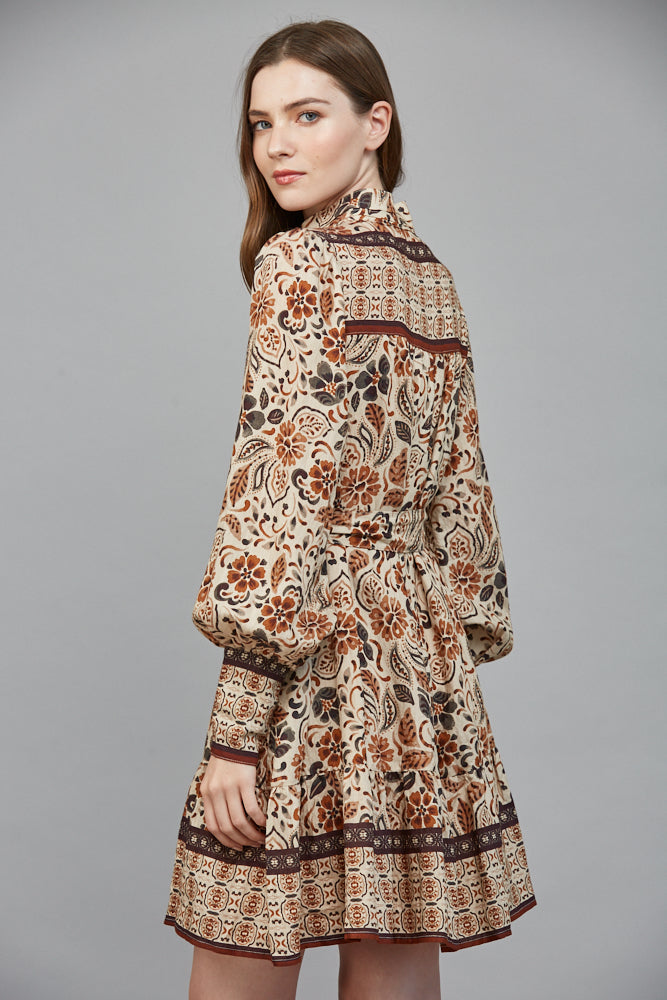 Fate Boho Cream & Brown Tiered Long Sleeve Mini Dress-mini dress-Fate-Deja Nu Boutique, Women's Fashion Boutique in Lampasas, Texas