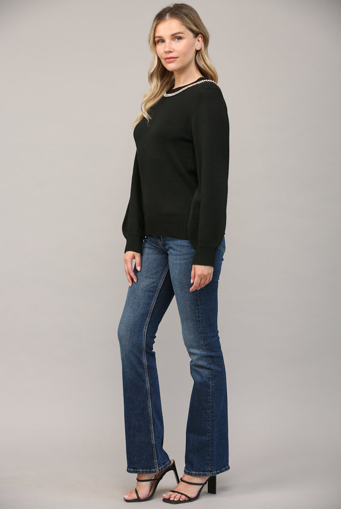 Fate Chain Trimmed Open Back Sweater In Black-Sweaters-Fate-Deja Nu Boutique, Women's Fashion Boutique in Lampasas, Texas