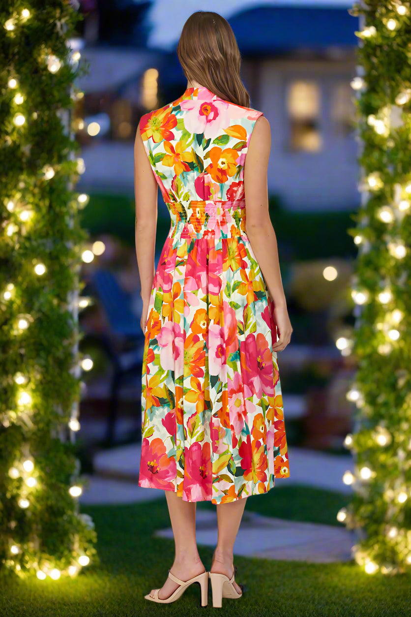 Fate Floral Zip Front Sleeveless Midi Dress – Ivory Multi-Dresses-Fate-Deja Nu Boutique, Women's Fashion Boutique in Lampasas, Texas