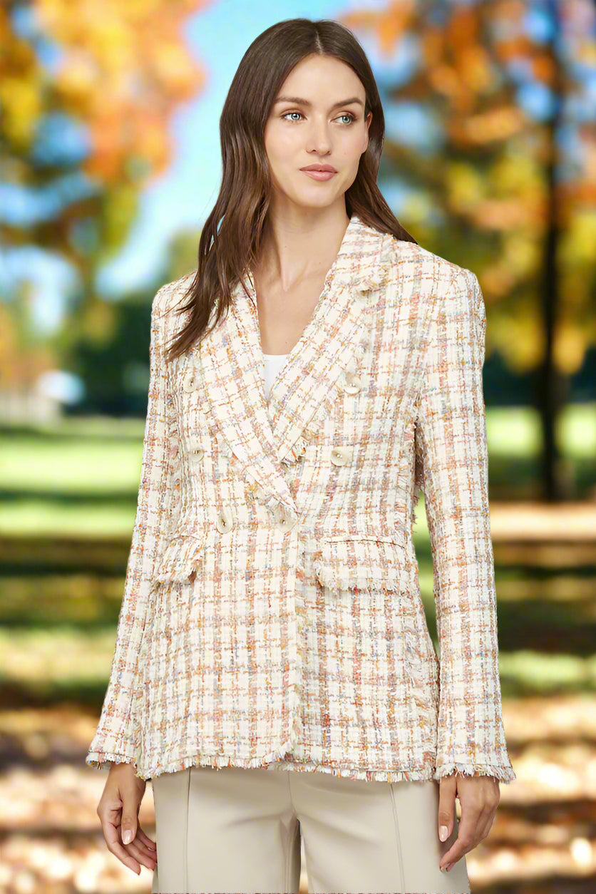 Fate Ivory Multi Fray Detail Tweed Blazer – Double Breasted Lurex Statement Jacket-Blazers-Fate-Deja Nu Boutique, Women's Fashion Boutique in Lampasas, Texas