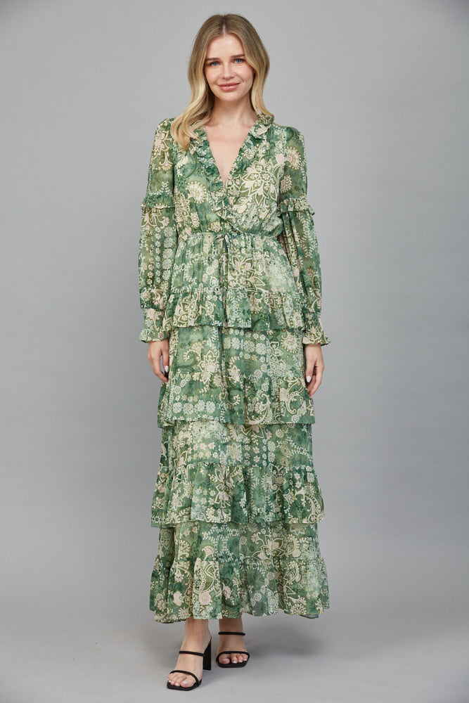 Fate Lurex Tiered Midi Dress in Green Multi-Maxi Dresses-Fate-Deja Nu Boutique, Women's Fashion Boutique in Lampasas, Texas