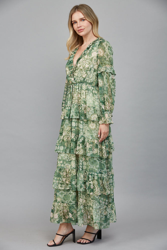 Fate Lurex Tiered Midi Dress in Green Multi-Maxi Dresses-Fate-Deja Nu Boutique, Women's Fashion Boutique in Lampasas, Texas